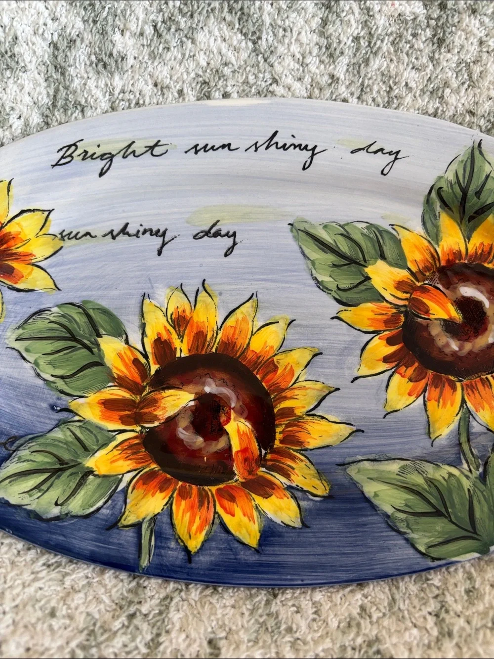 Hand-Painted Ceramic Sunflower Oval Serving Platter NWT 11.5x7”
